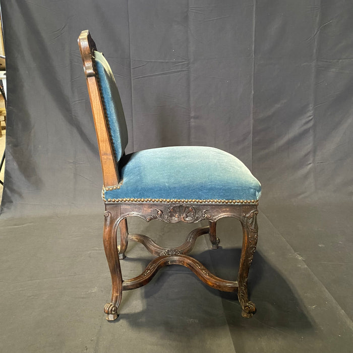 Pair of 19th Century French Louis XV Chairs with Original Blue Mohair Upholstery Accent Chairs or Parlor Chairs