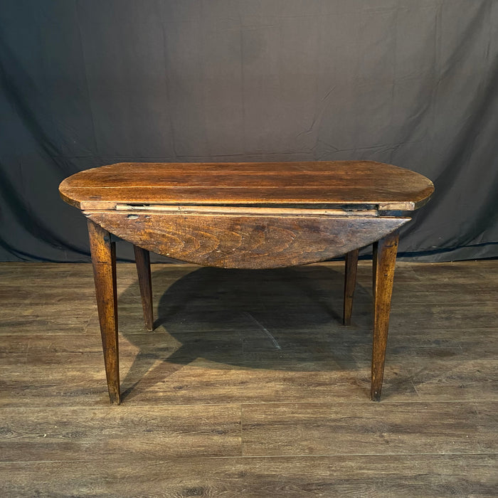 Early Primitive French Country 18th Century Oval Drop Leaf Side Table or Small Dining Table