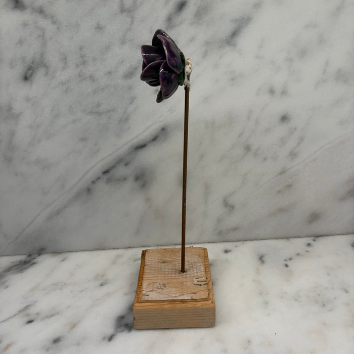 Antique French Purple Porcelain Flower Botanical Sculpture on Custom Display Stand