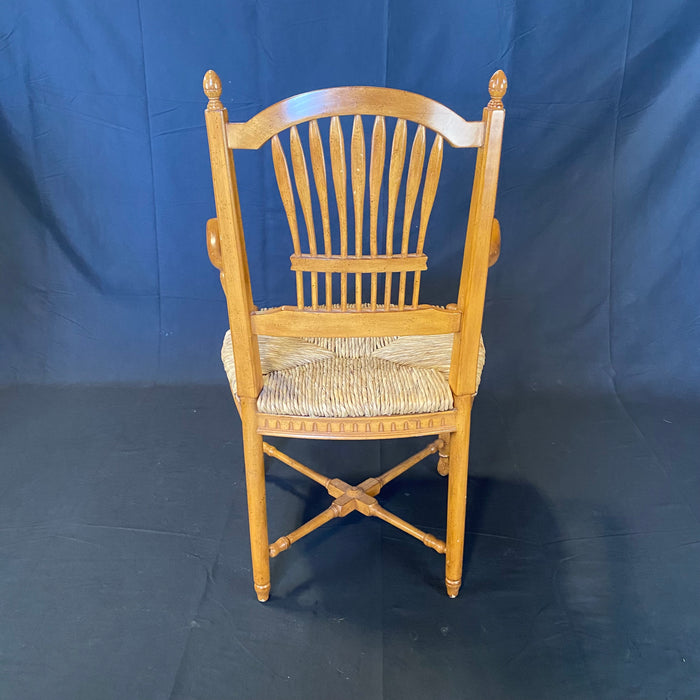 French Provincial Style Rush Seated Wheat Sheaf Arm Chairs or Dining Chairs, Set of 6