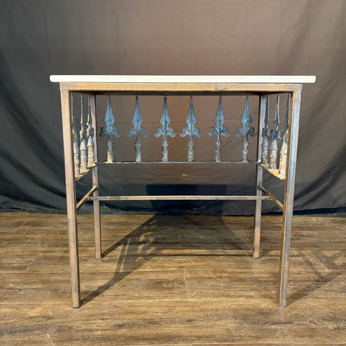 Antique French Wrought Iron Console Table with Marble Top | Balcony Railing Console
