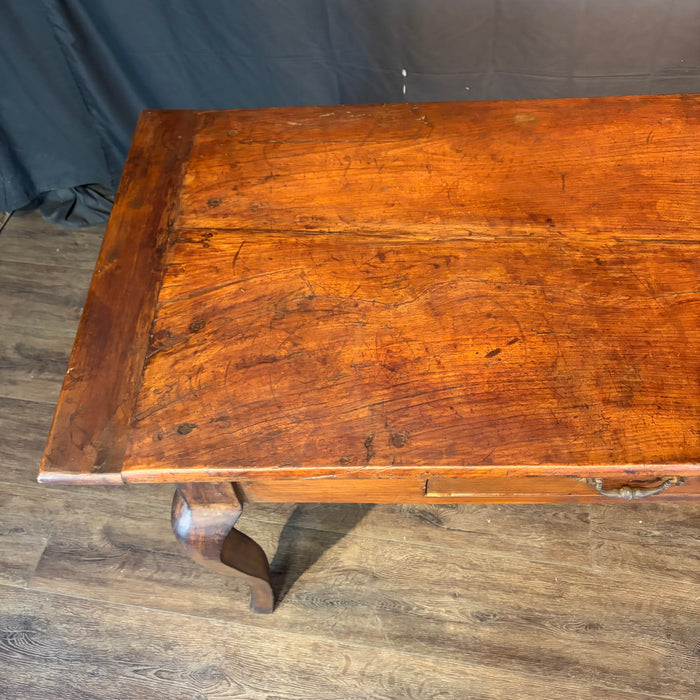 Early 19th Century French Provincial Dining Table with Two Drawers and Cabriole Legs