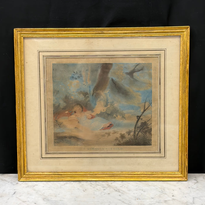 Pair of English 18th Century Color Stipple Engravings after Richard Westall, A Reaper's Child & A Gleaner's Child