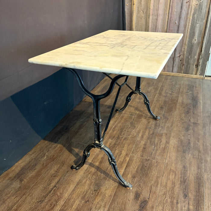 Antique French Carrera Marble Top Cafe or Bistro Table with Cast Iron Base