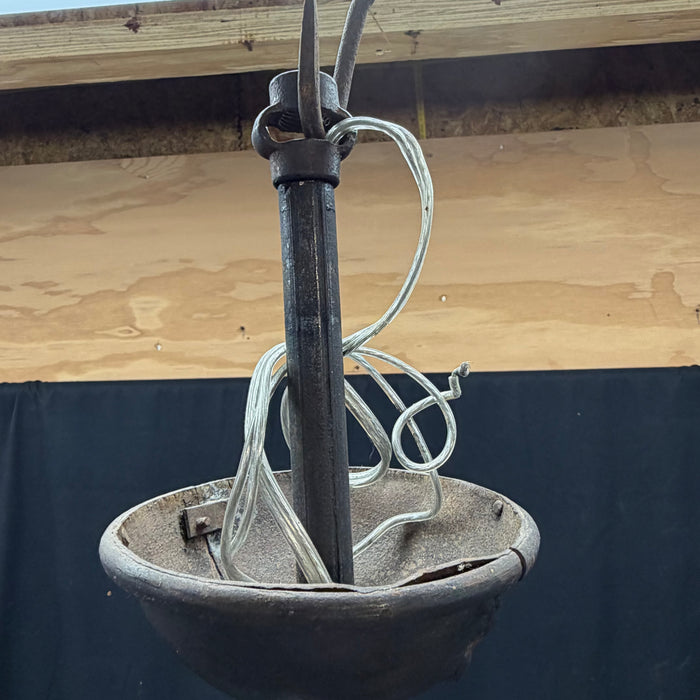 Antique Cast Iron Gas Lantern Pendant Light, Converted Gas Ceiling Fixture with Glass Shade