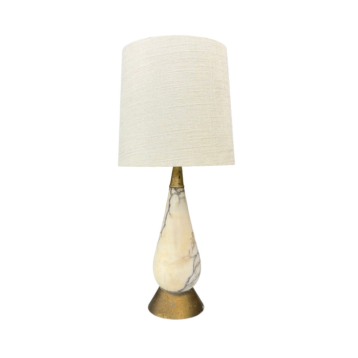 Italian Mid-Century Alabaster Teardrop Table Lamp with Gilt Metal Collar and Base