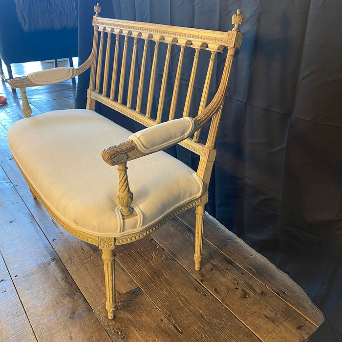 Early 19th Century French Louis XVI Painted Loveseat, Sofa or Settee Bench with New Upholstery
