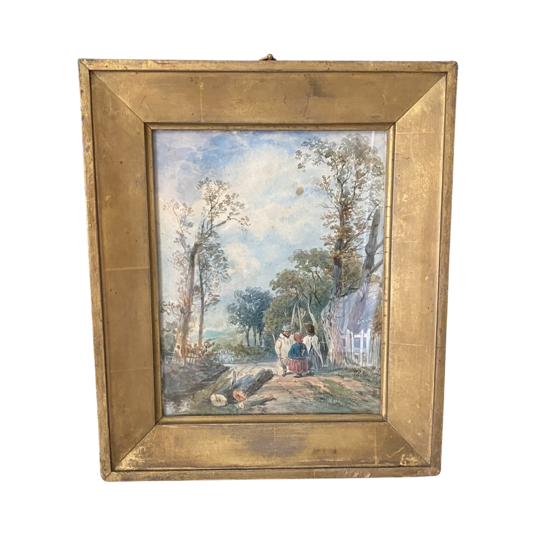 Early 19th Century French Landscape Watercolor painting in Gold