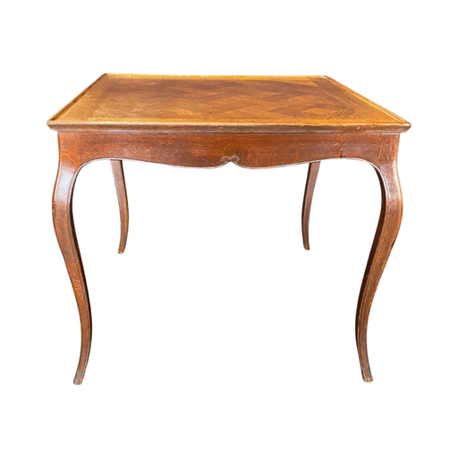Country French Provincial 19th Century Louis XV Oak Side Table with Herringbone Parquet Top with Lovely Raised Rim