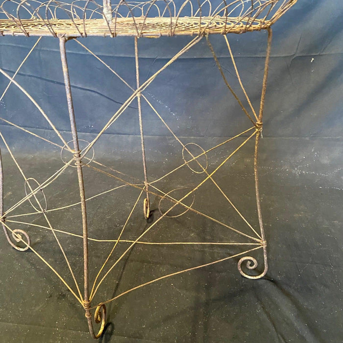 English Late Victorian White Wire and Metal Two Tier Iron Garden Plant Stand