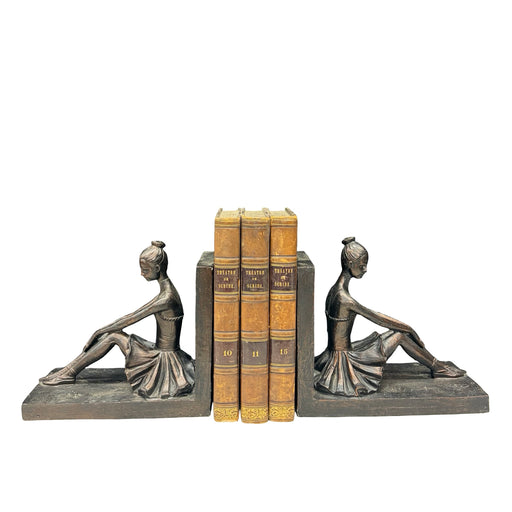 Pair of Vintage American Seated Ballerina Figural Bookends with Bronze Finish