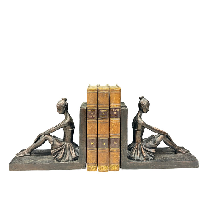 Pair of Vintage American Seated Ballerina Figural Bookends with Bronze Finish