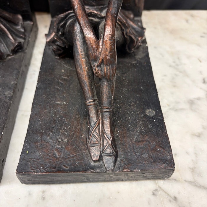 Pair of Vintage American Seated Ballerina Figural Bookends with Bronze Finish