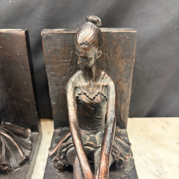 Pair of Vintage American Seated Ballerina Figural Bookends with Bronze Finish