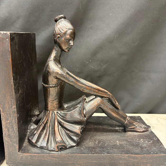 Pair of Vintage American Seated Ballerina Figural Bookends with Bronze Finish