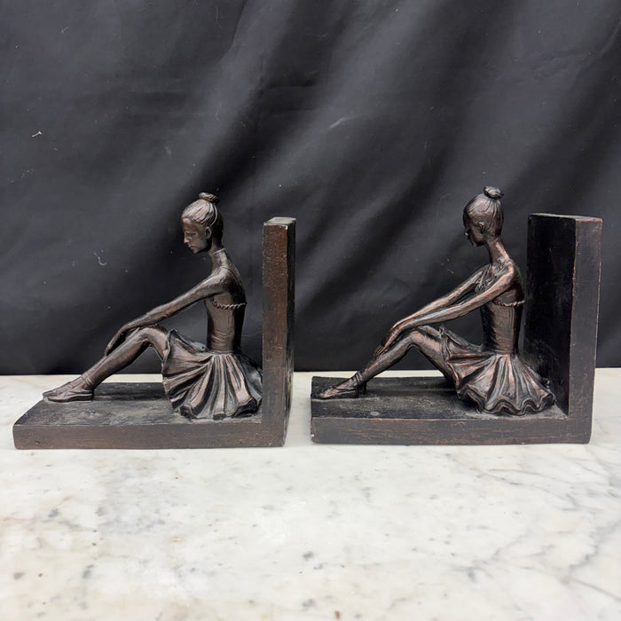 Pair of Vintage American Seated Ballerina Figural Bookends with Bronze Finish