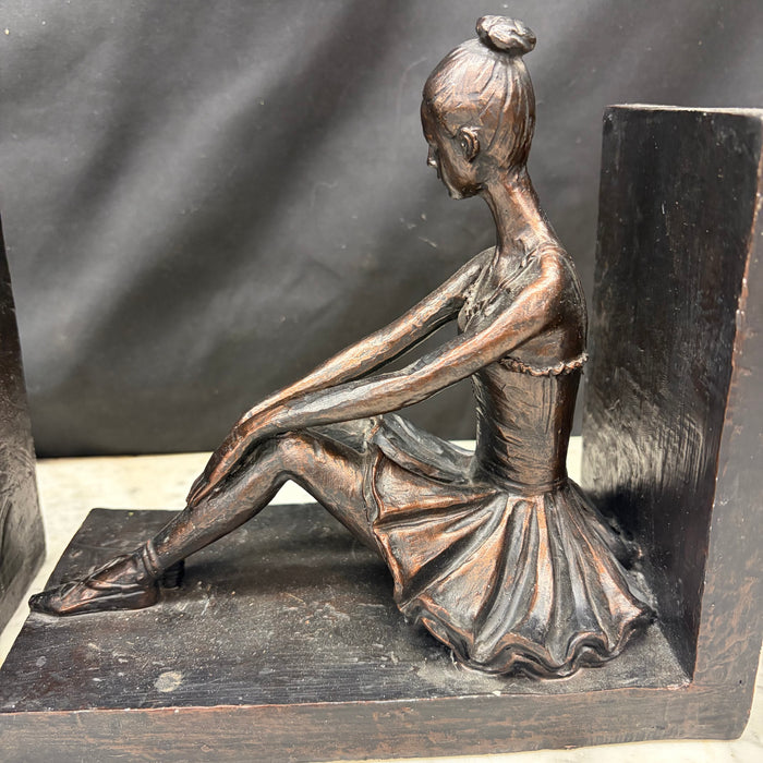 Pair of Vintage American Seated Ballerina Figural Bookends with Bronze Finish