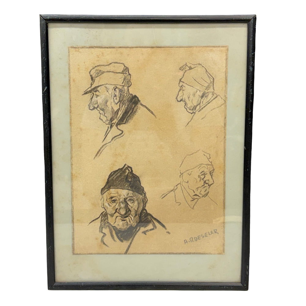 Signed A. Roeseler Drawing of Men