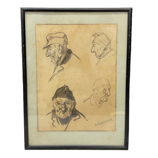 Signed A. Roeseler Drawing of Men