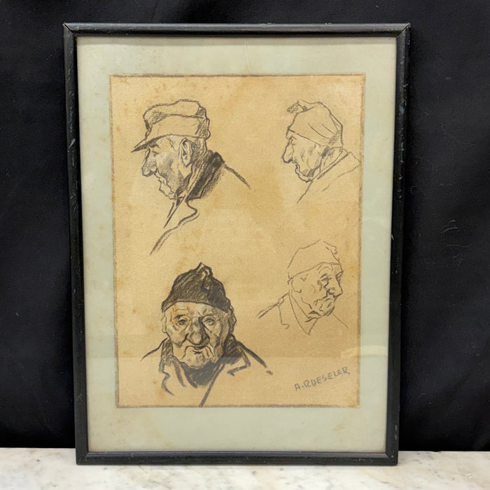 Signed A. Roeseler Drawing of Men