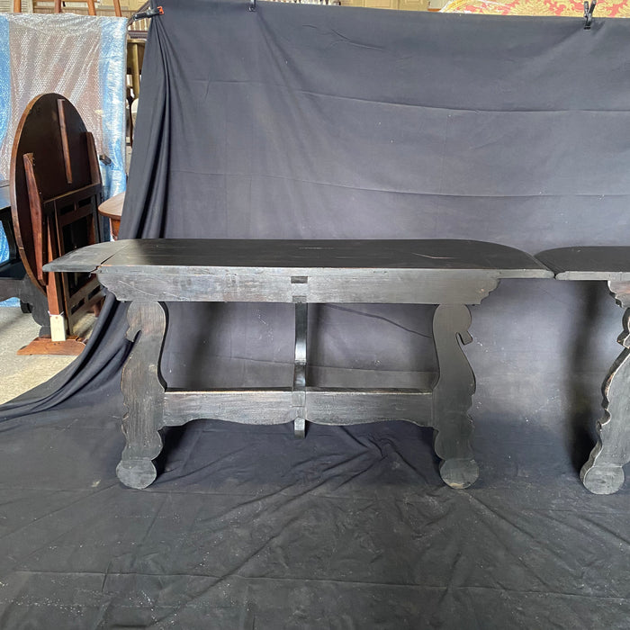 Pair of Antique Spanish Ebony Demilune Tables, Consoles or Side Tables