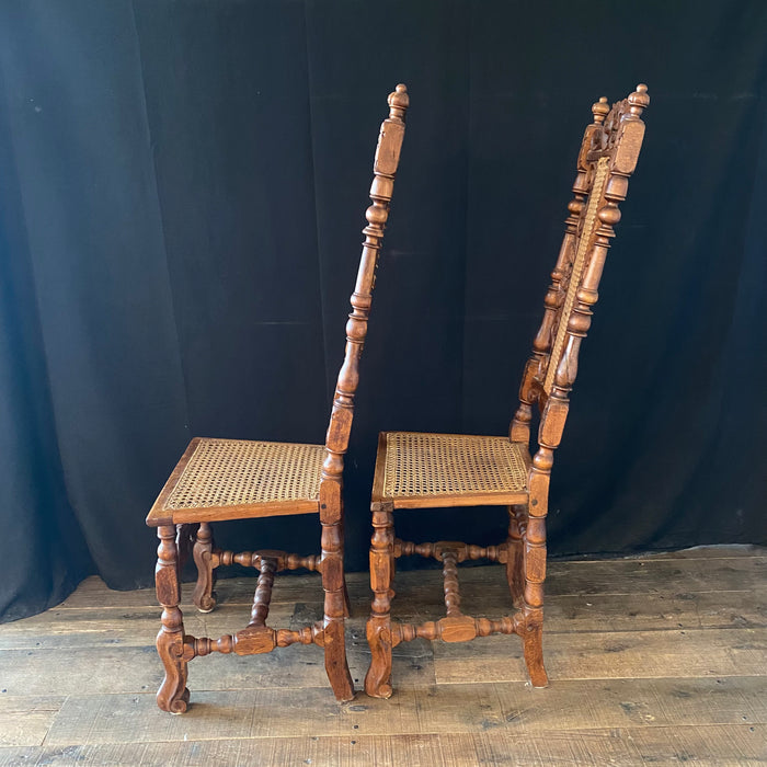 Pair of Walnut 19th Century William and Mary Caned Tall Back Chairs
