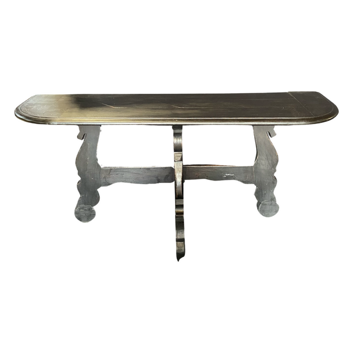 Pair of Antique Spanish Ebony Demilune Tables, Consoles or Side Tables