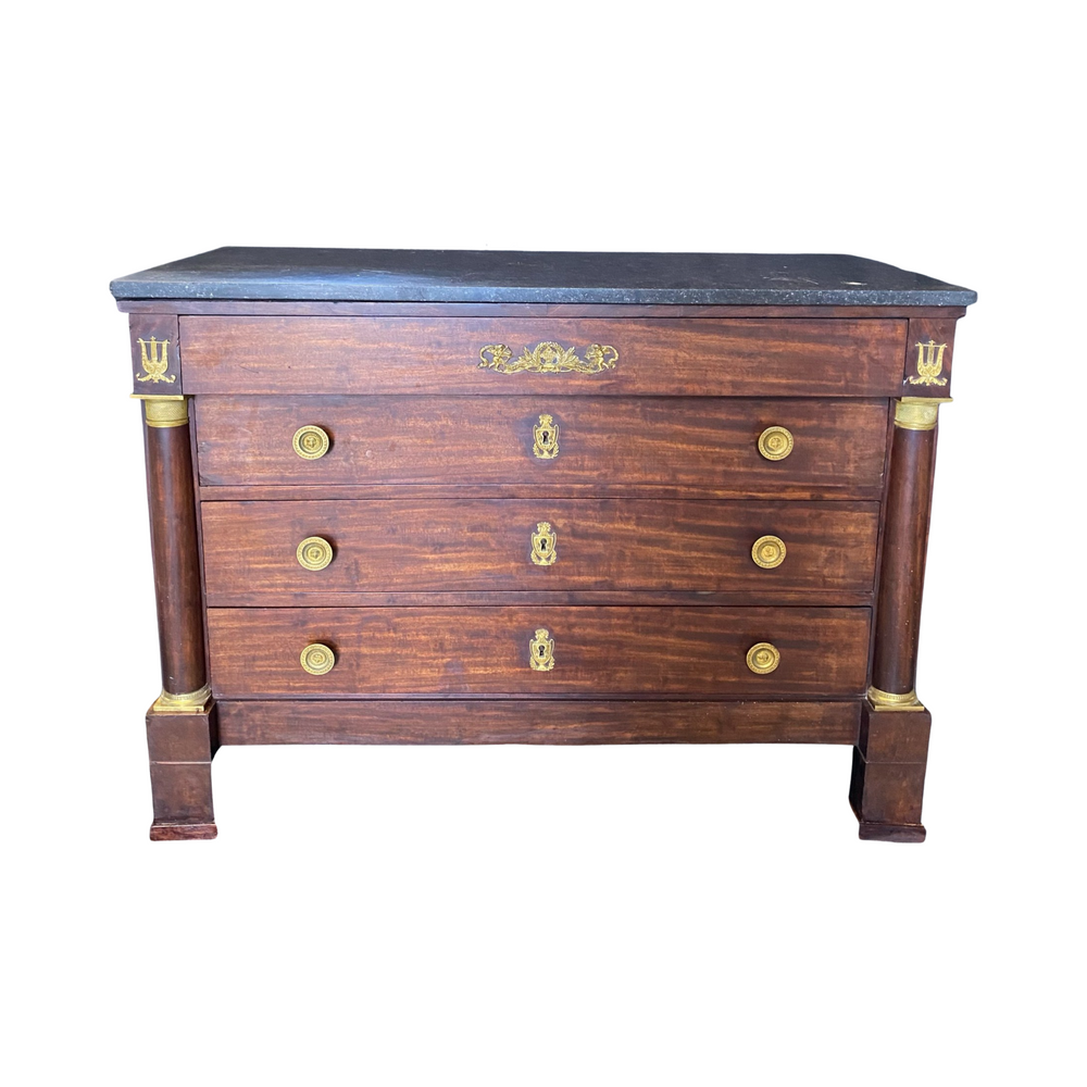 French Empire Napoleon III Commode, 19th Century with Original Marble Top