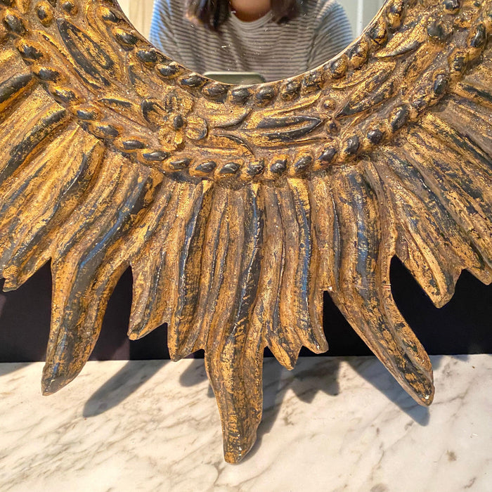 French Intricate Carved Gilt Wood Soleil Sunburst Starburst Wall Mirror