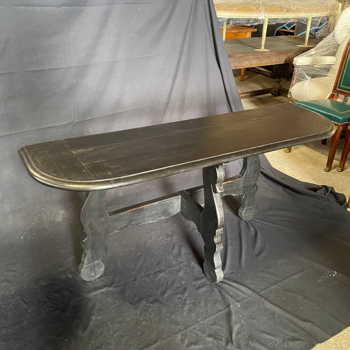 Pair of Antique Spanish Ebony Demilune Tables, Consoles or Side Tables