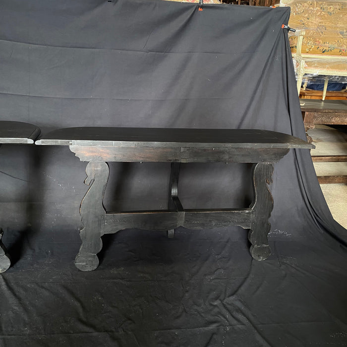 Pair of Antique Spanish Ebony Demilune Tables, Consoles or Side Tables