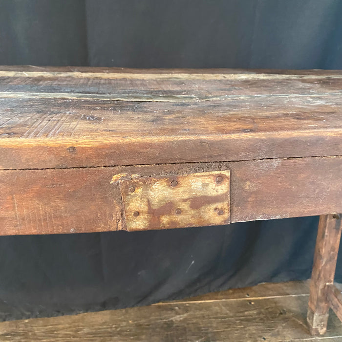 Vintage French Style Rustic Wood and Iron Industrial Folding Work or Dining Table or Console