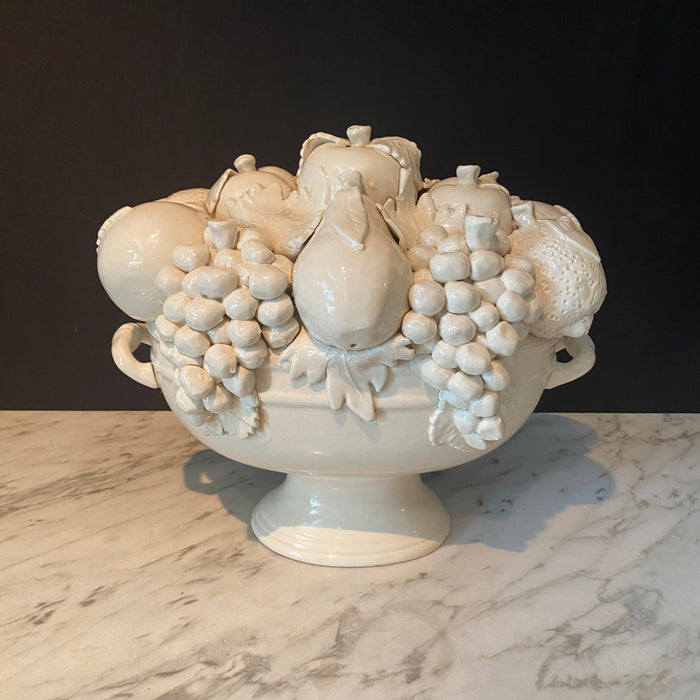 Italian White Porcelain Cornucopia Fruit Bowl Centerpiece Signed with Maker's Mark Signature