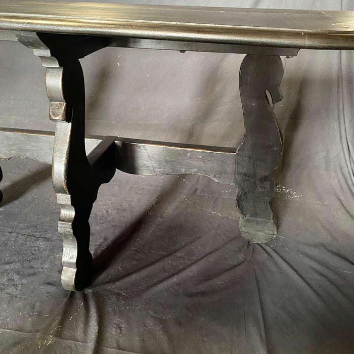 Pair of Antique Spanish Ebony Demilune Tables, Consoles or Side Tables