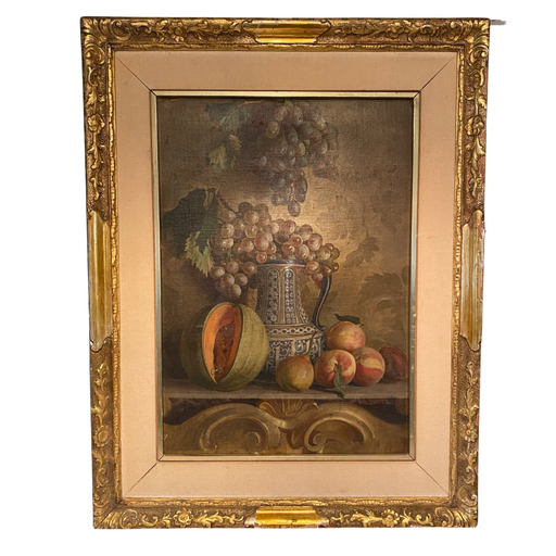 Signed Italian Oil Painting: Still Life with Fruit and Pitcher Oil Painting by Francesco Malacrea, 1813-1886