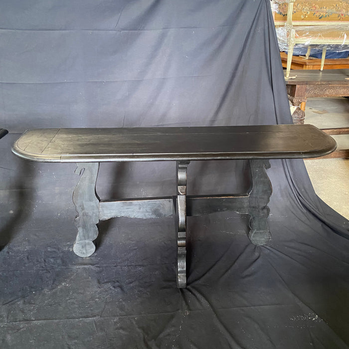 Pair of Antique Spanish Ebony Demilune Tables, Consoles or Side Tables