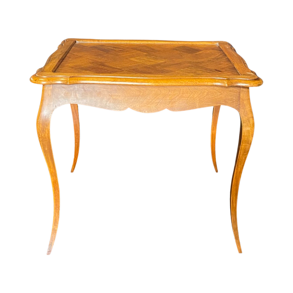 French Provincial Louis XV Side Table with Rimmed Parquet Top