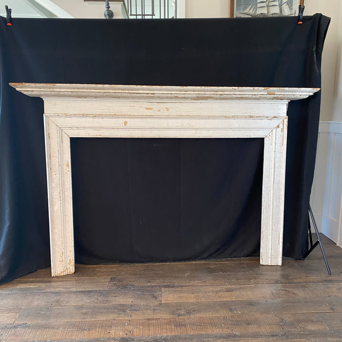 Painted White Ivory Antique Fireplace Mantel Late 19th Century with Detailed Mouldings