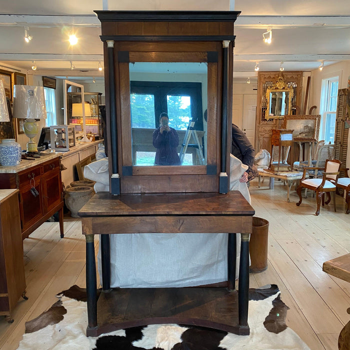 19th Century French Directoire Mirror and Console with Ebony Columns and Bronze Capitals
