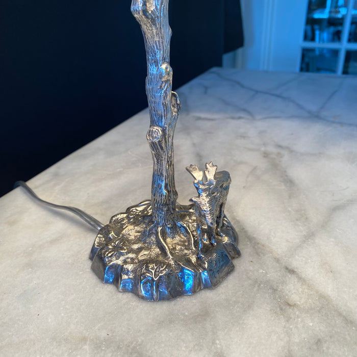 Signed Valenti Stag or Deer Sculpture Silver on Bronze Table Lamp