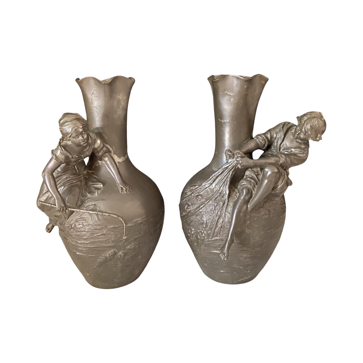 Auguste Moreau (1834-1917) Pair of Signed French Art Nouveau