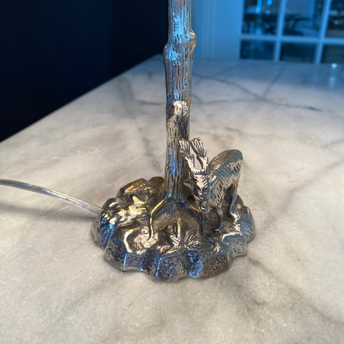 Silver Plated Bronze Deer Fine Sculpture Table Lamp in the Manner of Valenti