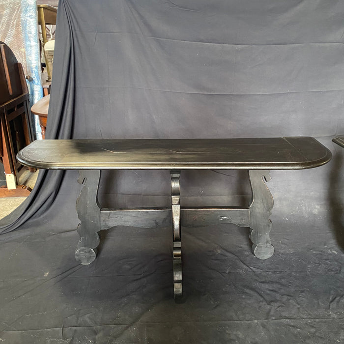 Pair of Antique Spanish Ebony Demilune Tables, Consoles or Side Tables