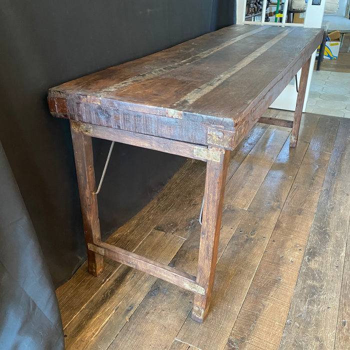 Vintage French Style Rustic Wood and Iron Industrial Folding Work or Dining Table or Console