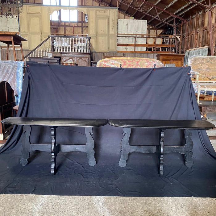 Pair of Antique Spanish Ebony Demilune Tables, Consoles or Side Tables
