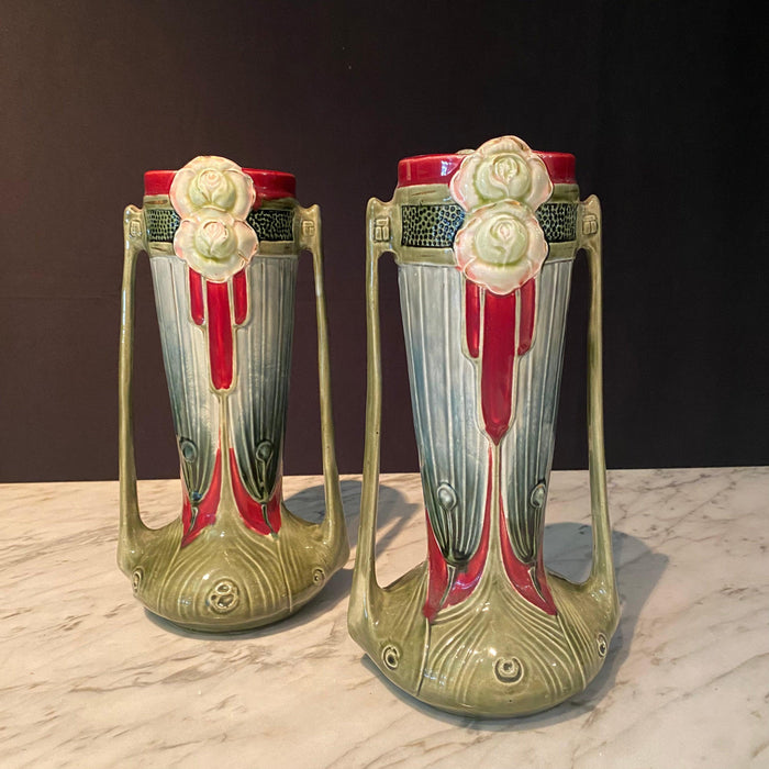 Set of French Art Nouveau Pair of Vases and Matching Jardiniere Tureen