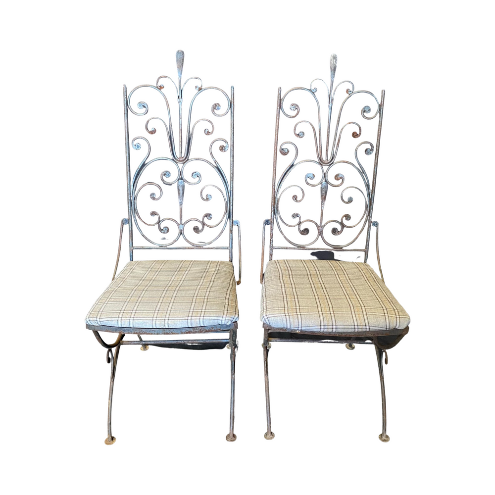 Pair of Vintage Salterini Umanoff Style Iron Scroll Back Dining Side Chairs