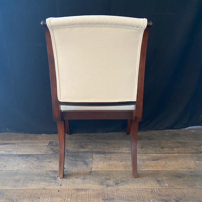 Set of Five Klismos Ebony and Mahogany Neoclassical Occasional, Accent, Side or Dining Chairs Newly Reupholstered