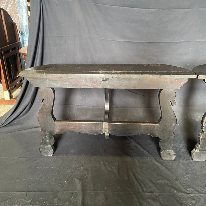 Pair of Antique Spanish Ebony Demilune Tables, Consoles or Side Tables