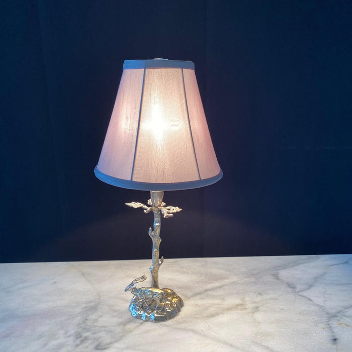 Silver Plated Bronze Deer Fine Sculpture Table Lamp in the Manner of Valenti